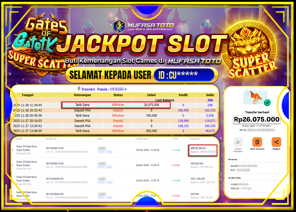 MUFASATOTO JACKPOT PRAGMATIC PLAY Rp.26.075.000|LUNAS